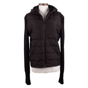 JIL SANDER black wool down filled panel hooded jacket